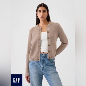Gap CashSoft Cropped Tan Sweater Cardigan Large Petite